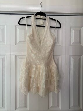 Windsor Ivory Lace Mini Dress with Floral Overlay